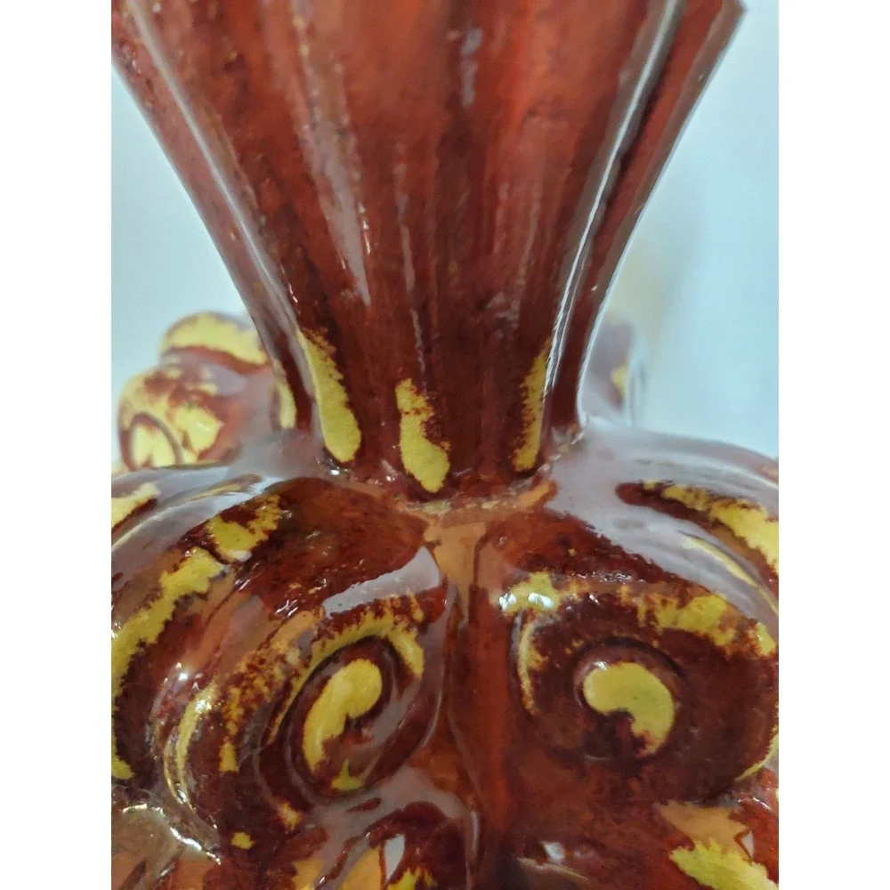 Vintage Set Decorative Finial Ceramic Burgundy Glaze 1 Has Repairs See Pics